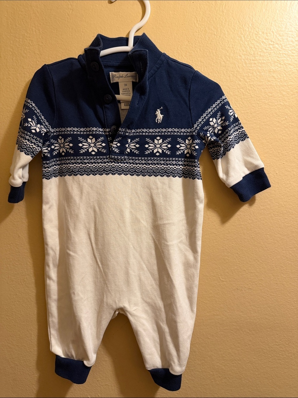Ralph Lauren Navy & White Fair Isle One-Piece Footie